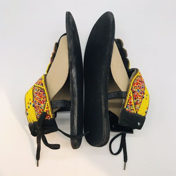 African Maasai Handcrafted Beaded Sandals Women's 9 Black Genuine Leather Kenya - Picture 7 of 9